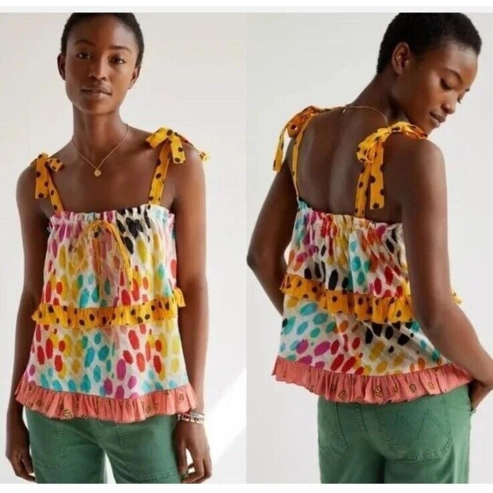 Anthropologie Conditions Apply Ruffled Tie-Strap Cami Medium MSRP $128